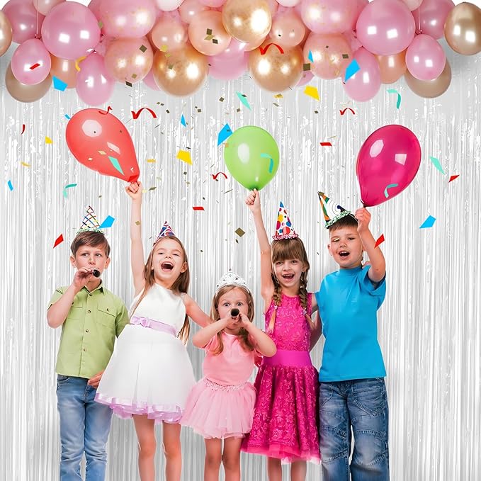 White Foil Fringe Backdrop Curtain 2 Pack 3.3x8.2 Ft, White Tinsel Streamers Birthday Party Decorations Fringe Backdrop for Birthday Graduation Christmas Halloween Baby Shower Gender Reveal