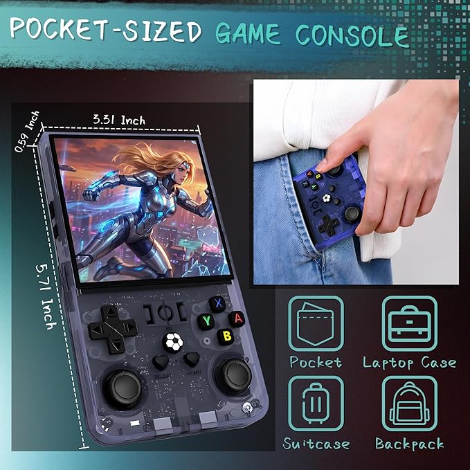 R36MAX Handheld Game Console, 40000+ Games Retro Gaming Console, 256GB TF Card Mini Retro Video Console, 4000mAh Rechargeable 4.0" IPS HD Screen Portable Pocket Arcade (Transparent Grey)