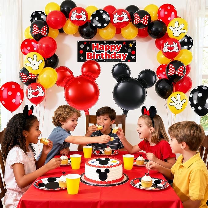 Black Red Yellow Balloon 64Pcs 12 Inch，Cute Print Balloons for Cartoon Themed Birthday Party Decorations Boys Girls Gatherings Party Supplies