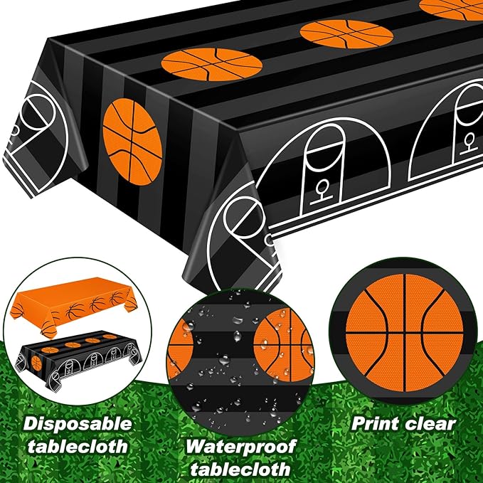 Mixweer 4 Pcs Basketball Plastic Tablecloth Birthday Party Decorations 54 x 108 Inch Basketball Field Rectangular Plastic Table Cover for Sports Theme Fan Sports Event Game Day Birthday Party Supplies
