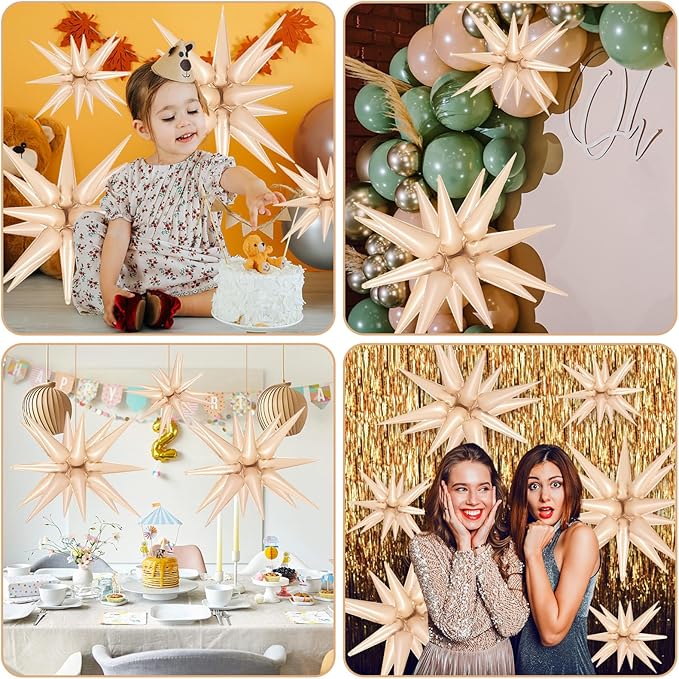 10 Pcs Caramel Star Balloons Explosion Starburst Balloon Foil Cone Balloons Magic for Birthday Wedding Anniversary Party Backdrops Decorations Supplies, 6 Pcs 22Inches and 4 Pcs 27Inches