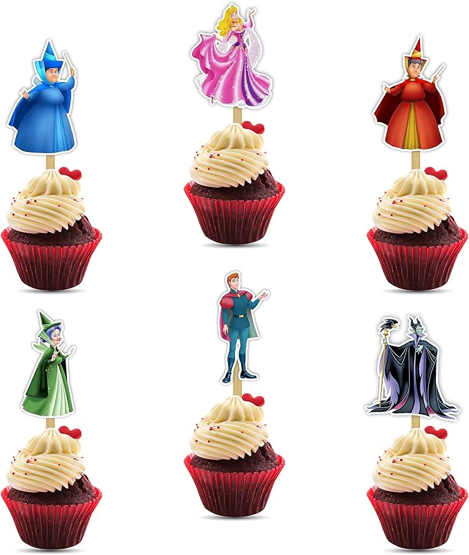 "Sleepin Beauty Cupcake Topper – Princess Fairy Tale Theme Birthday Decorations for Girls – Cute Party Cupcake Picks for Birthday Celebration, Princess Party Supplies & Cake Table Décor"