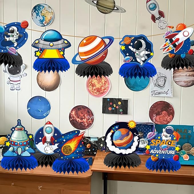 10 Pcs Space Party Decorations,Double Sided Space Centerpieces Space Party Favors for Birthday Home Outside Space Planet Themed Supplies