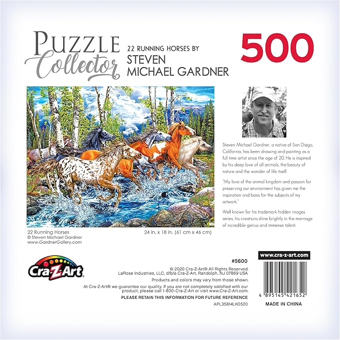 RoseArt - Puzzle Collector - 22 Running Horses - 500 Piece Jigsaw Puzzle for Adults