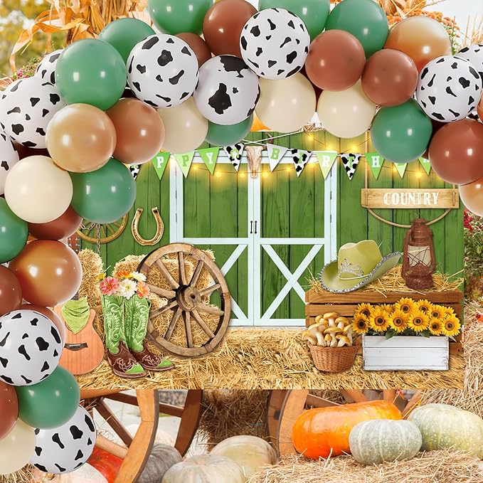 Cowgirl Birthday Party Supplies Western Party Decorations Includes 65pcs Cowgirl Balloons and 1pcs Western Backdrop for Cowboy Rodeo Birthday Country Decorations Supplies(Green)