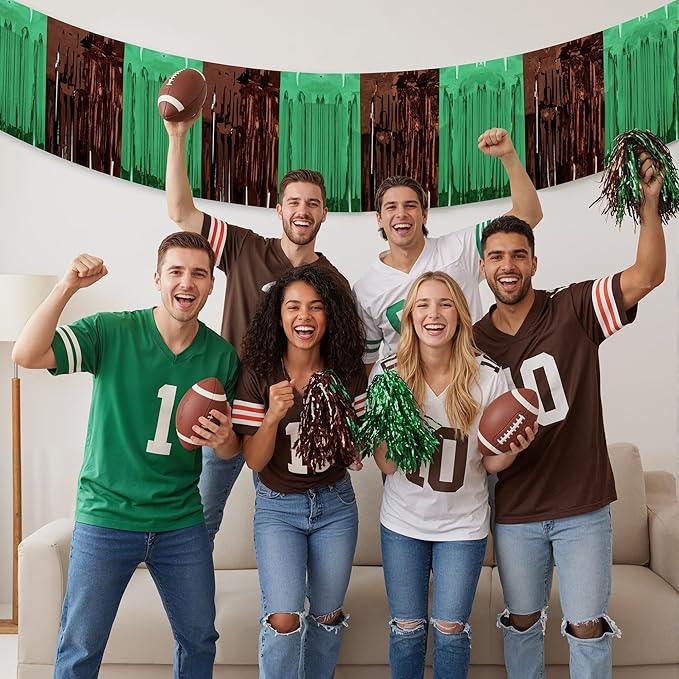 OHOME Football Party Decorations for Super Game Bowl 2026-2 Pack Green Brown Streamers Banner |Football Party Favors Supplies Decor Indoor Outdoor - Game Day Birthday Backdrop for Wall Home,10 FT