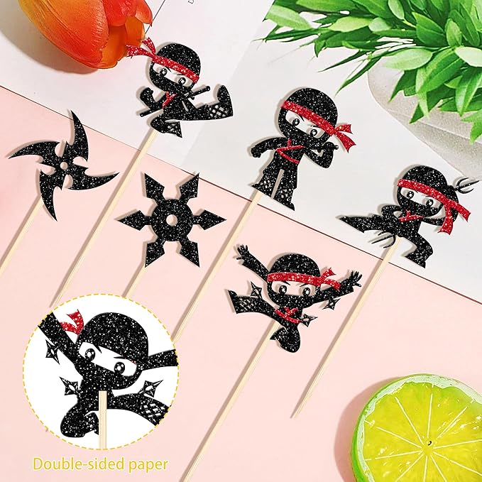 12 PCS Ninja Centerpiece Sticks Double Sided Darts Martial Arts Karate Kung Fu Warriors Table Flower Centerpieces for Ninja Theme Baby Shower Kids Birthday Party Flower Decorations Supplies