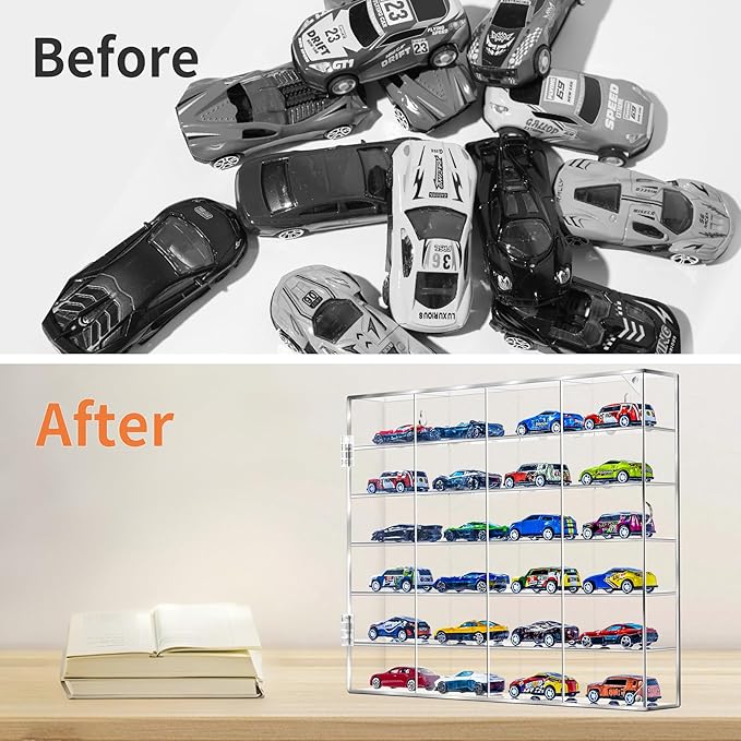 2 Pack Display Case for Hot Wheels - Acrylic Showcase & Storage Organizer - No Assembly Required for NASCAR Matchbox, Collectible Cars & Model Vehicles