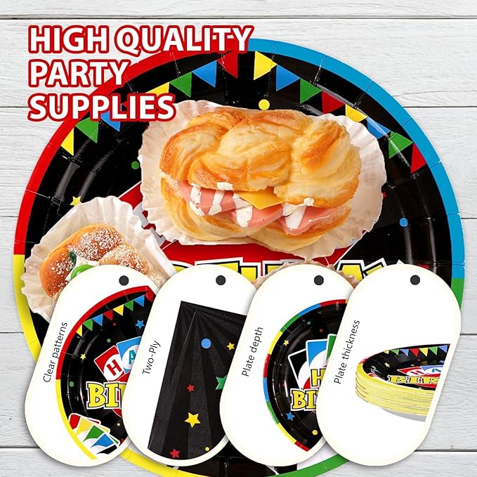 200Pcs Card Game Birthday Party Supplies Colorful Play Card Party Plates and Napkins Disposable Game Night Tableware Set for Adults Boys Cards Games Themed 1st Birthday Supplies, Serves 50