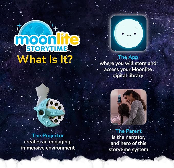 Moonlite Storytime Projector, Magical Bedtime Kids Book Projector for Immersive Reading Experience, Smartphone Compatible Storybook Projector, Interactive Learning Fun for Kids