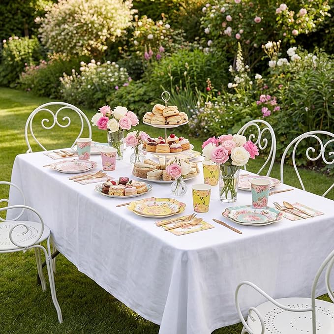 350 Pcs Tea Party Supplies Spring Summer Tableware Set Disposable Plates Napkins Paper Cups Plastic Cutlery Set For Birthday Bridal Baby Shower Serves 50 (Floral,Multicolor)