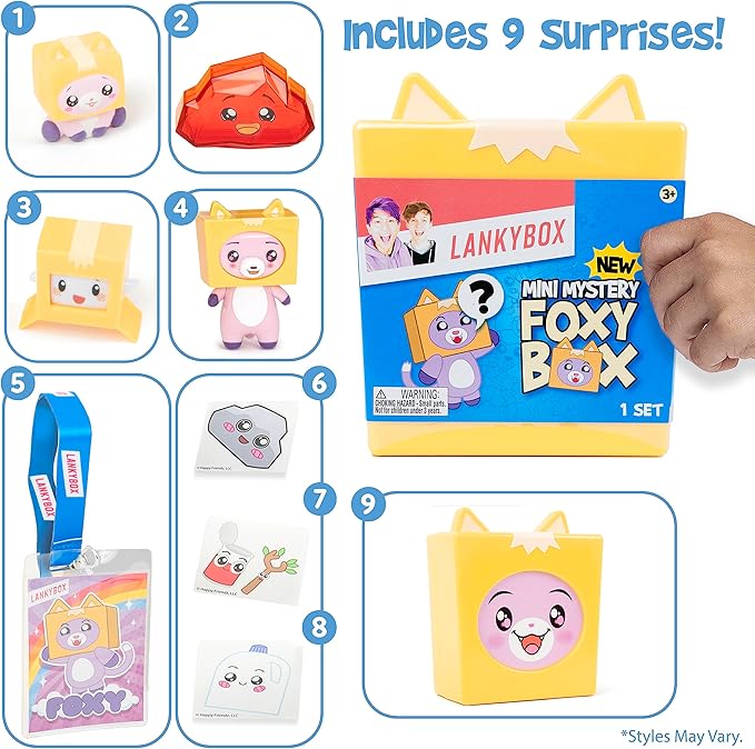 LankyBox Mini Foxy Mystery Box Foxy Mystery Box with 9 Exciting Toys to Discover Inside, Officially Licensed LankyBox Merch