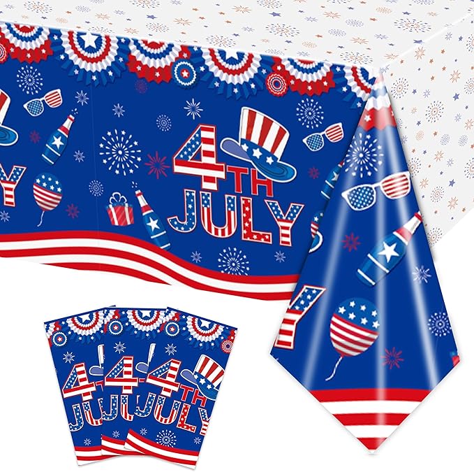 3-Pack Independence Day Party Tablecloths - 4th of July Festival Decorations - Disposable Table Covers - 54x108 Inches