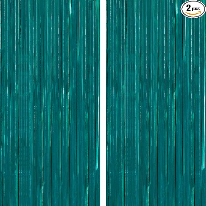 PartyWoo Teal Streamers Backdrop 3pcs Turquoise Foil Fringe Streamer Curtain 8.2FT Tinsel Backdrop for Birthday Gender Reveal Baby Shower Graduation Pool Mermaid Under The Sea Party Decorations