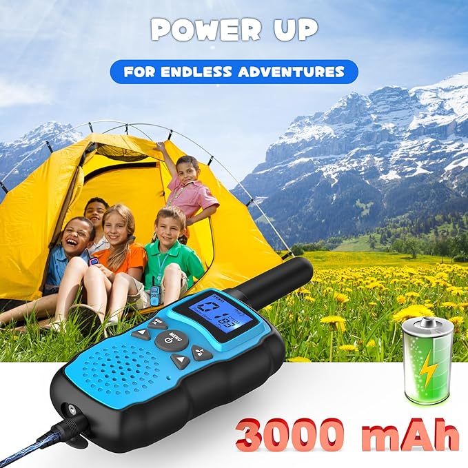 Wishouse Walkie Talkies for Kids Adults Rechargeable Long Range 4 Pack with 2 USB Chargers 12 Batteries,Family Walky Talky,Outdoor Camping Games Indoor Toys Birthday Xmas Gift for Boys Girls Children