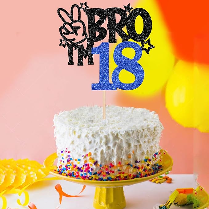 1 PCS Brother I'm 18 Cake Topper Glitter Star Happy 18th Birthday Cake Pick Bro I'm 18 Cake Decoration It's My 18th Birthday Decorations for Boys Cheers to 18 Years Old Birthday Party Supplies Blue