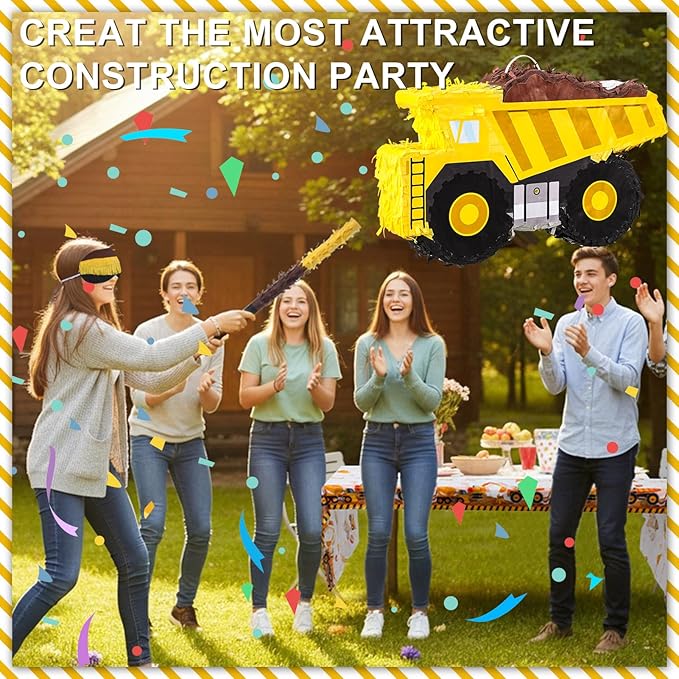 Construction Party Favors Kit Excavator Pinata with Blindfold Bat, Construction Party Supplies, Goodie Bag Fillers for Adult Birthday