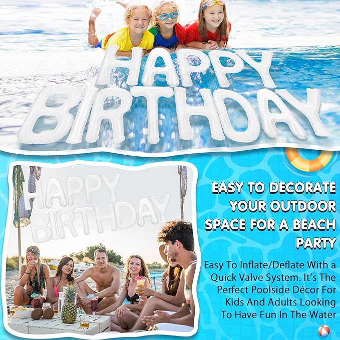 Shappy 20'' Happy Birthday Pool Large Floating Letter Balloons with Adhesive Dots Inflatable Pool Decorations for Summer Birthday Party
