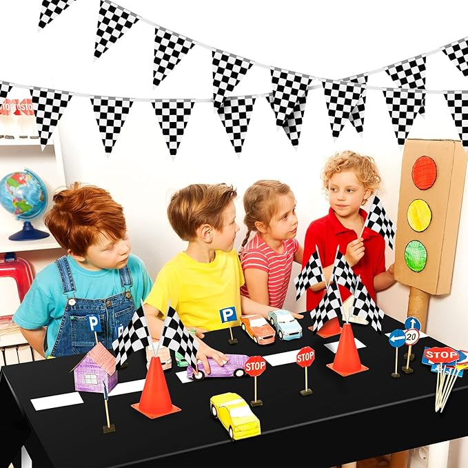 Irenare 6 Sheets Car Birthday Party Supplies Racing Party Decorations Road Tablecloth Racetrack Table Runner Table Covers for Car Theme Birthday, 54 x 108 Inch, Black