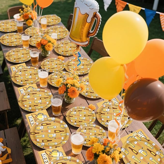 96Pcs Cheers and Beer Party Decorations Beer Birthday Plates and Napkins Tableware Set Summer Cheers Decorations for Men Wedding Bachelorette Bridal Shower Retirement Hawaii Party Supplies Serves 24