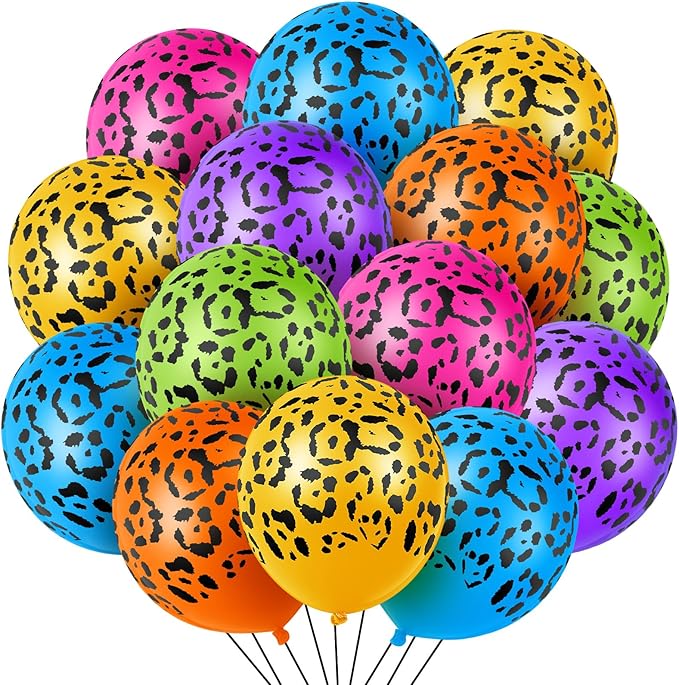 Gejoy 36 Pcs Colorful Neon Cheetah Balloons Leopard Print Balloons 12 Inch Spots Latex Leopard Jungle Animal Decorations for Cheetah Zoo Theme Birthday Party Supplies