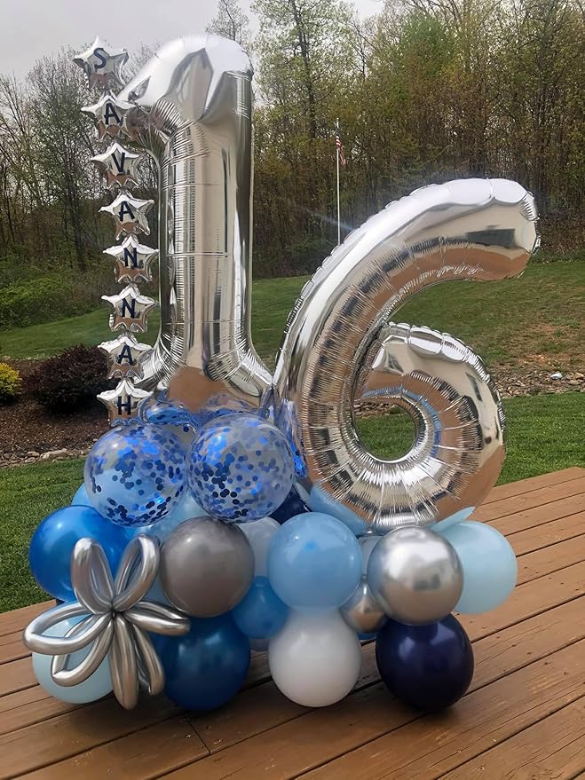 Silver Number 6 Balloon 40 Inch, 6th Birthday Party Decorations for Children, Giant 6 Foil Balloon for Party Supplies