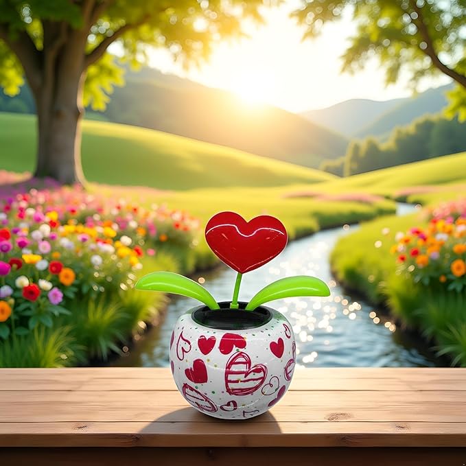 Red Solar Powered Dancing Figurines Toy - Solar Dance Flower, Shaking Head Ornament Car Dashboard Decoration Gift for Fun and Relaxation,Heart Swing Dancing Flower in Pots, Learning and Education