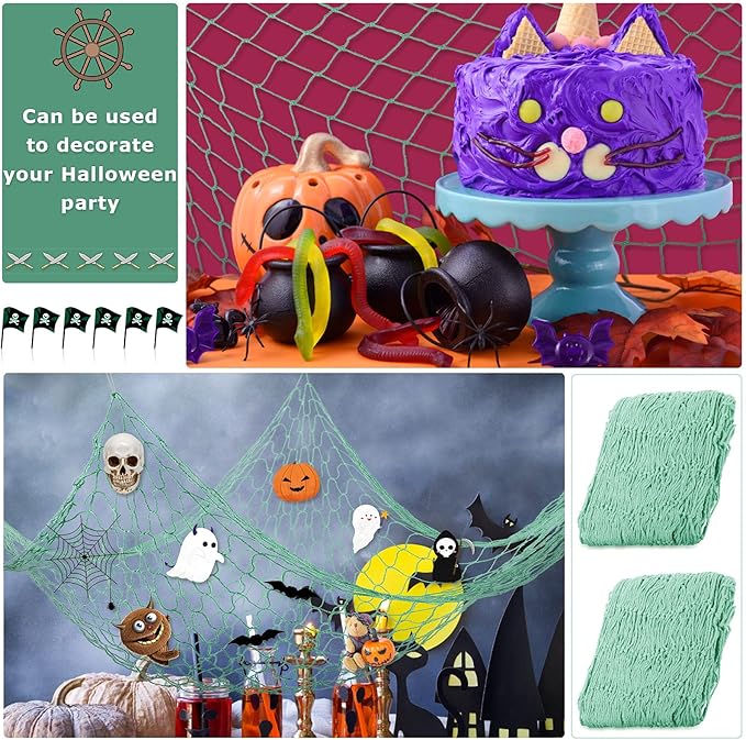 Shappy 2 Pcs Fish Net Decorative 80 x 40 Inch, Wall Hanging Fishnet for Mermaid, Pirate, Nautical, Under the Sea Party Decoration Ocean Themed Hawaii Beach Birthday Halloween Party Supplies(Aqua)