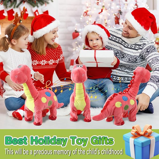 Pink Dinosaur Toys for Girls Walking Nodding, Roaring, Repeating What You Say, Touch & Button Control Eyes Turn Red Realistic Pet, Toy Gift for Kids Christmas Birthday Easter Toddlers