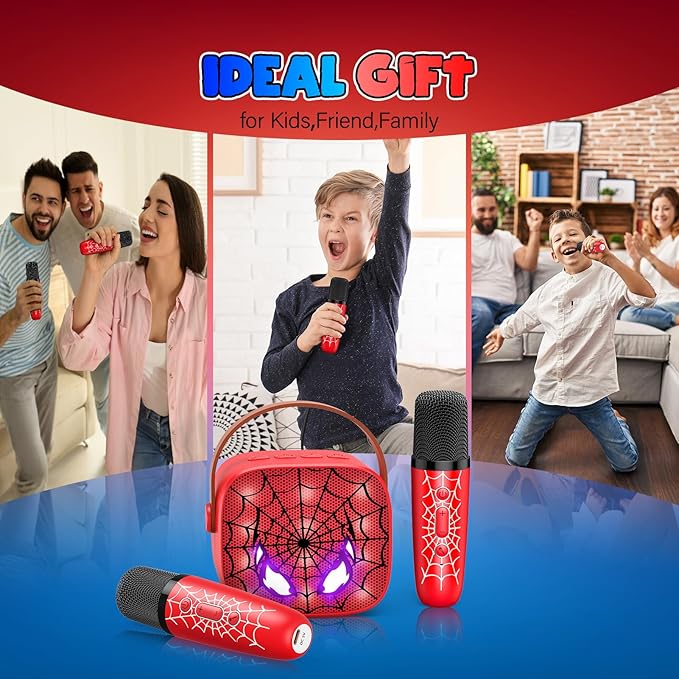 Mini Karaoke Machine Toys Gifts: Kids Toys Easter Birthday Gifts for 4 5 6 7 8 9 Years Old Girl Boy Basket Stuffers LED Portable Bluetooth Speaker with 2 Wireless Microphone Girl Gift Age 3-12+