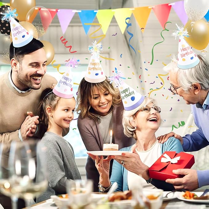 CANREVEL 12 PCS Party Hats for Adults, Party Headwear, Happy Birthday Hats, Birthday Party Decorations for Women Men