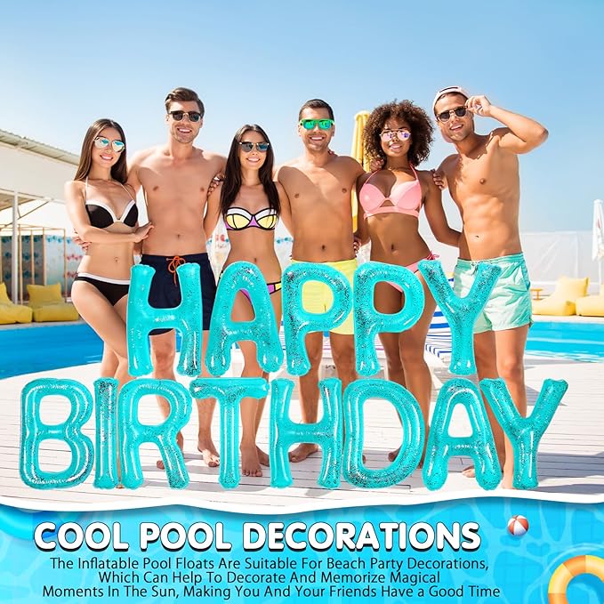 Shappy 20'' Happy Birthday Pool Large Floating Letter Balloons with Adhesive Dots Inflatable Pool Decorations for Summer Birthday Party