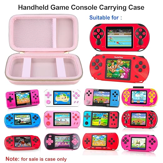 Elonbo Carrying Case for TaddToy/WELLST·G/Beijue/FAMILY POCKET/CCTU/X- JOYKIDS/GREENCREEK/Beico/KAVOYI/GuaiyeyeAP/TEBIYOU Handheld Game Console, Portable Electronic Gaming Player Bag, Pink