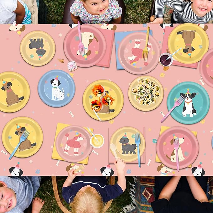 98Pcs Pet Dog Birthday Party Supplies Retro Puppy Themed Paper Plates Napkins Puppy Party Tableware Tablecloth Disposable Pet Dog Decorations Dinnerware for Kids Birthday Baby Shower Table Decor