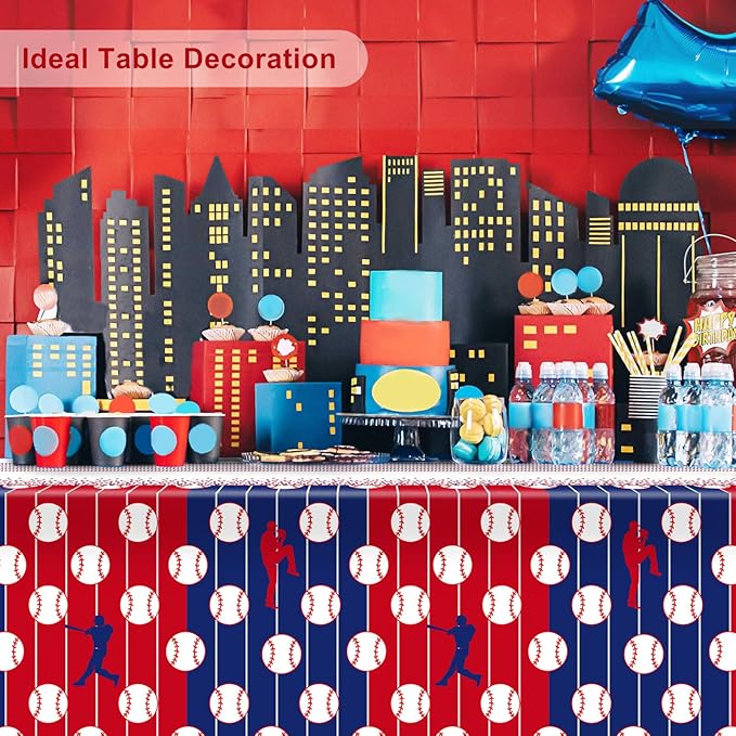 durony 2 Pieces Baseball Tablecloth Plastic Baseball Table Cover Baseballs Theme Party Supplies Waterproof Rectangle Tablecloth for Baseballs Theme Birthday Sport Party Decorations