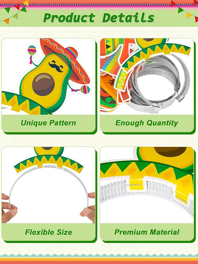 Melisheer Sombrero Party Hats, Mexican Sombrero Headbands, Colorful Cardboard Cinco De Mayo Headpieces, Fiesta Head Toppers