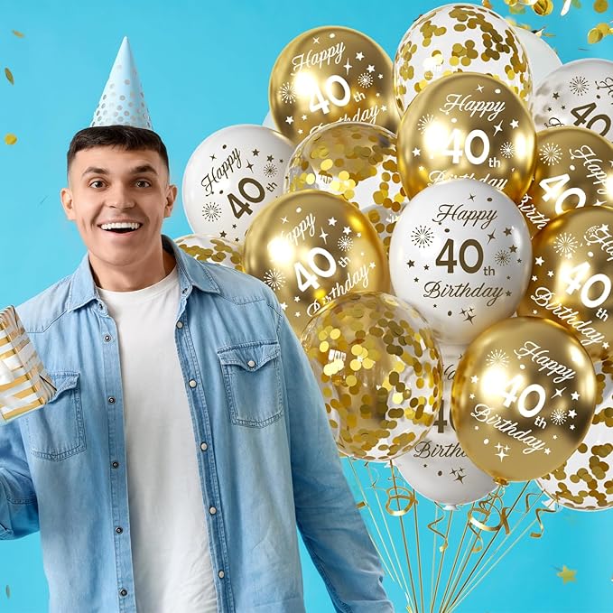 White Gold 60th Birthday Balloons Pack of 15 Men Women Happy 60th Birthday Party Deocorations Supplies Men Women Happy 60th Birthday Ballloons Latex Confetti Balloons 12inch & Ribbon