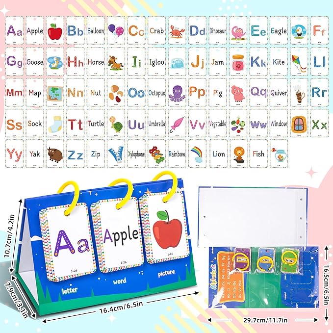 78Pcs Educational Flashcards Alphabets Vocabulary Learning Cards with Parent Interaction Guide for Preschool Educational Word Cards