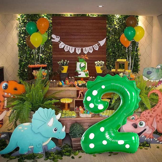 Green Dinosaur Balloons 2nd Birthday Decorations For Boys,40inch Big Dinosaur Number 2 Balloon Birthday Party Decoration for Kids Birthday Party Decoration Supplies
