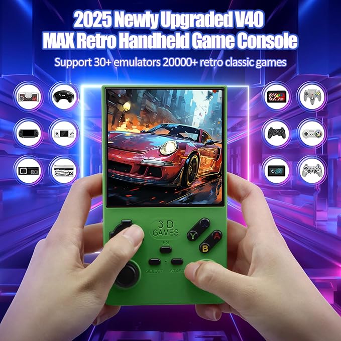 2026Newly Upgraded V40 MAX Retro Handheld Game Console with 256G Built-in 20000+ Classic Games, 4.0 Inch 4K HD IPS Screen Open Source Linux System, 4000mAh Battery, Portable Pocket Video Game Console