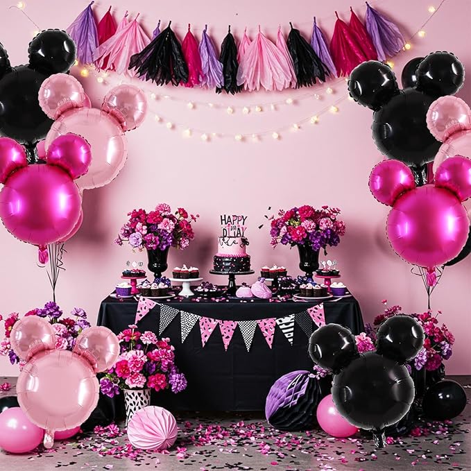 Vuzvuv 12pcs 24 Inches Mouse Head Foil Balloons, Rose Red Pink Mouse Shaped Balloon for Birthday Party, Baby Shower,Theme Party Decoration,Graduation Party Supplies