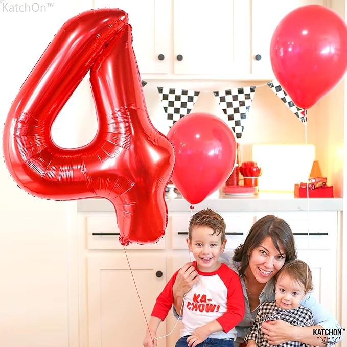 KatchOn, Giant Red Number 4 Balloons for Birthdays - 40 Inch | Red 4 Balloon Number | 4th Birthday Balloons for Boys and Girls | Number Balloons for 4th Anniversary Decorations