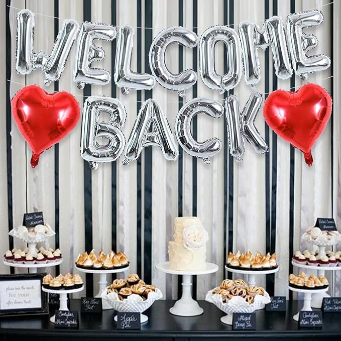 TONIFUL Welcome Back Balloons,16 Inch Silver Welcome Back Foil Balloons Banner Welcome Back Party Decorations for Homecoming Party Decorations House Warming Party Family Gathering Supplies