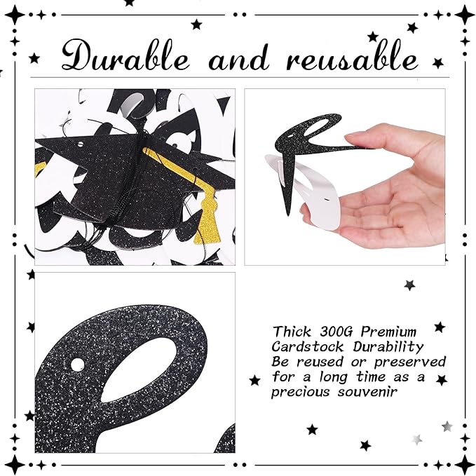 She Believed She Could So She Did Banner - Pre-Strung Glitter Graduation Decorations 2026 for Women Girls, Inspirational Grad Party Supplies, Class of 2026 College High School Masters PhD Decor (Black)