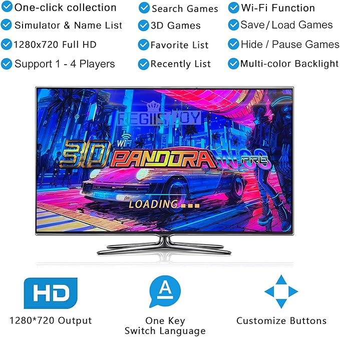 RegiisJoy 24800 in 1 Arcade Game Console Pandoras W88 Pro WiFi Function Game Machine for PC & Projector & TV, 2-4 Players, 1280X720, 3D Games, Search/Hide/Save/Load/Pause Games, Favorite List