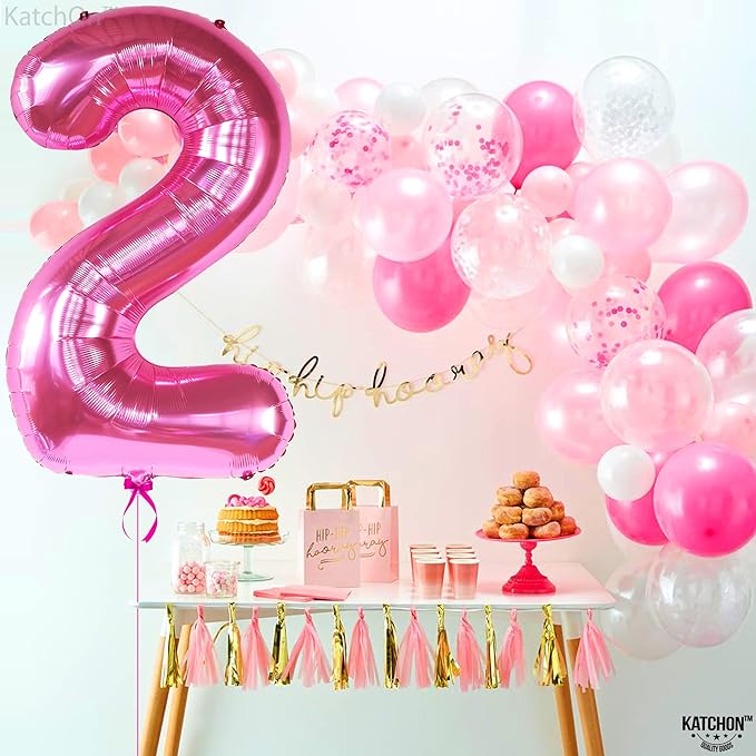 KatchOn, Pink Number 2 Balloon - 40 Inch | Hot Pink 2 Balloon Number, Two Cool Birthday Party Decorations Girl | 2nd Birthday Decorations for girl | 2nd Happy Anniversary Decoration