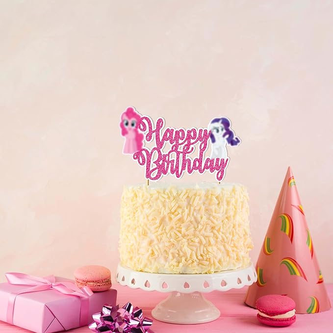 Magical Pony Happy Birthday Cake Topper – Cartoon Pny Theme Party Decoration – Colorful Unicorn-Inspired Cake Topper for Birthday Celebrations – Party Supplies for Girls & Boys"