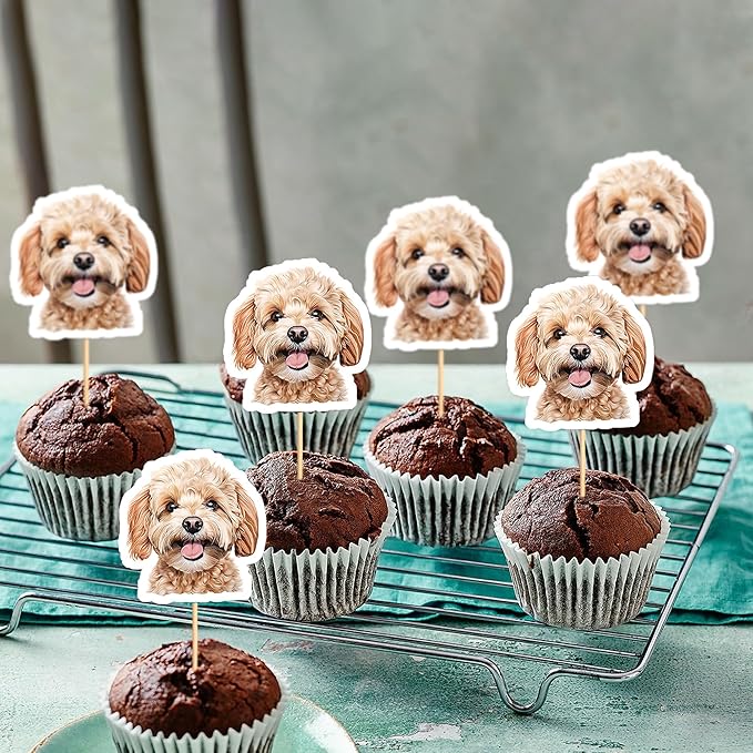 Ercadio 24 Pcs Pet Dog Puppy Cupcake Toppers Cute Teddy Puppy Dog Cupcake Picks Puppy Birthday Party Pet Dogs Party Cake Decorations