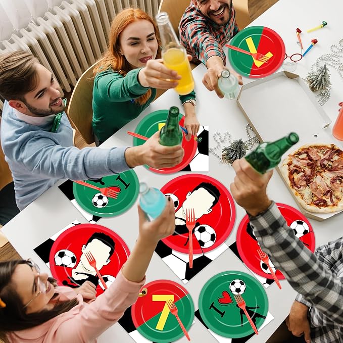 96Pcs Soccer Paper Plates and Napkins Soccer Star Disposable Tableware Set Red and Green Sports Ball Plates Set Sport Party Dinnerware Decorations for Birthday Baby Shower Party Decorations Supplies