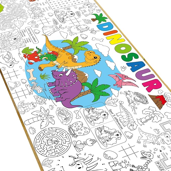 Naozinebi Dinosaur Giant Coloring Poster for Large Coloring Tablecloth Big Paper Sheets Page Dino Table Cloth DIY Activity Game Art Crafts Mat Wall Home Party Decoration Supplies